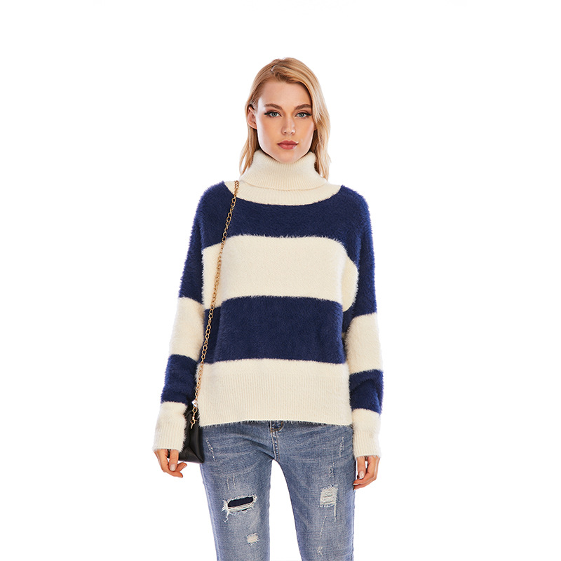 Black And White Striped Women All-match Loose