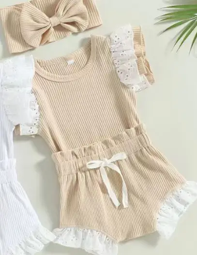 Lace Cuff Hem Round Neck Rib Fabric