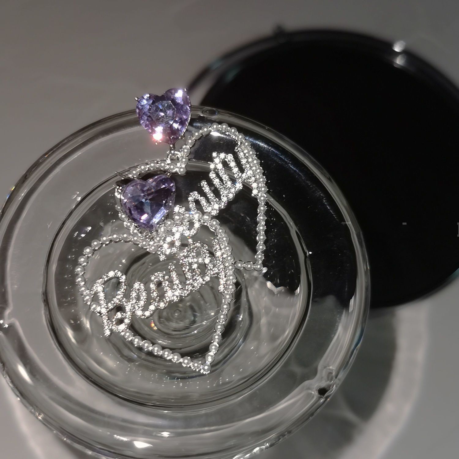 Title 4, Fantasy Purple Love Letter Rhinestone Girl Earr...