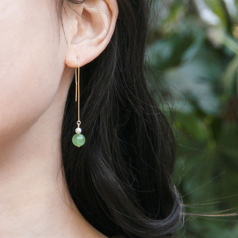 Simple And Elegant Round Pearl And Jade Earrings