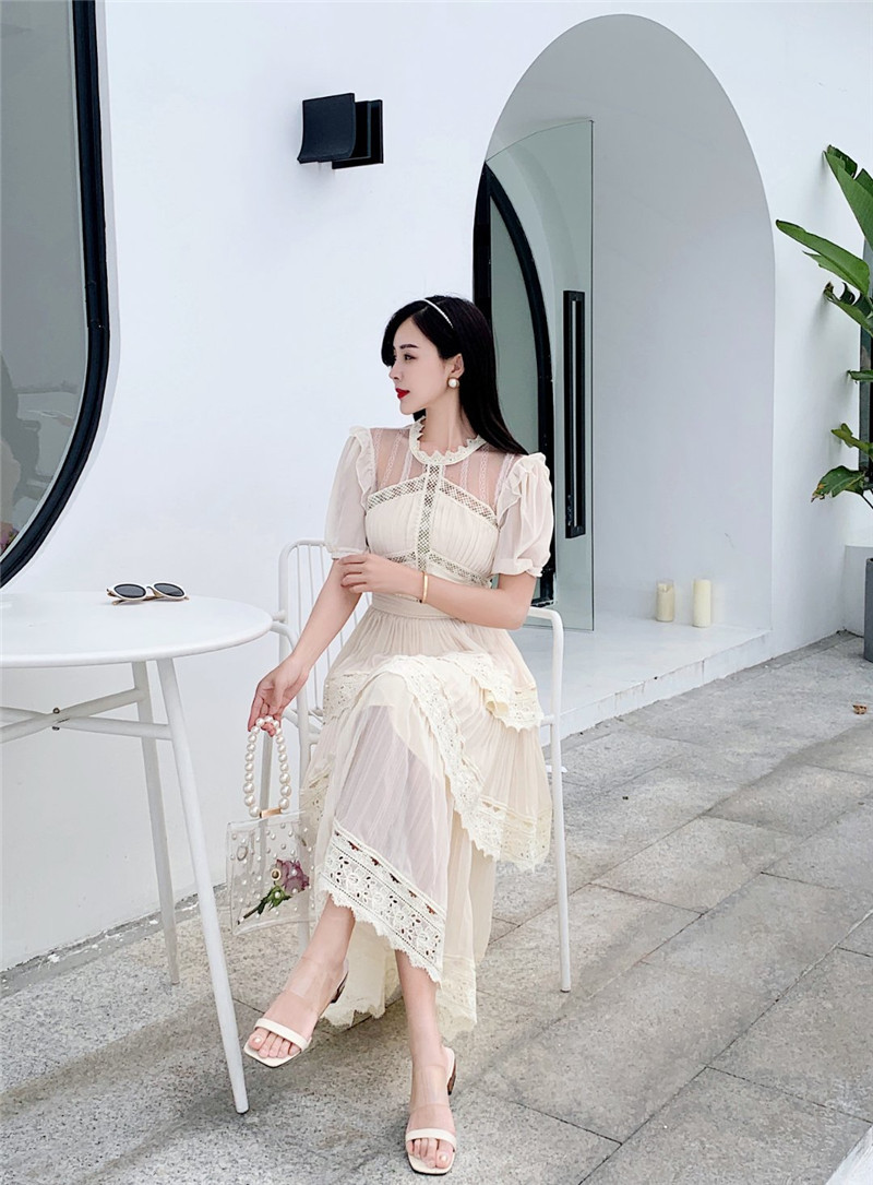 French Short-sleeved Cake Skirt Long Dress