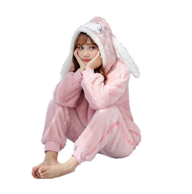 Title 6, Ladies Flannel Warm Cute Lively Cartoon Hooded Set