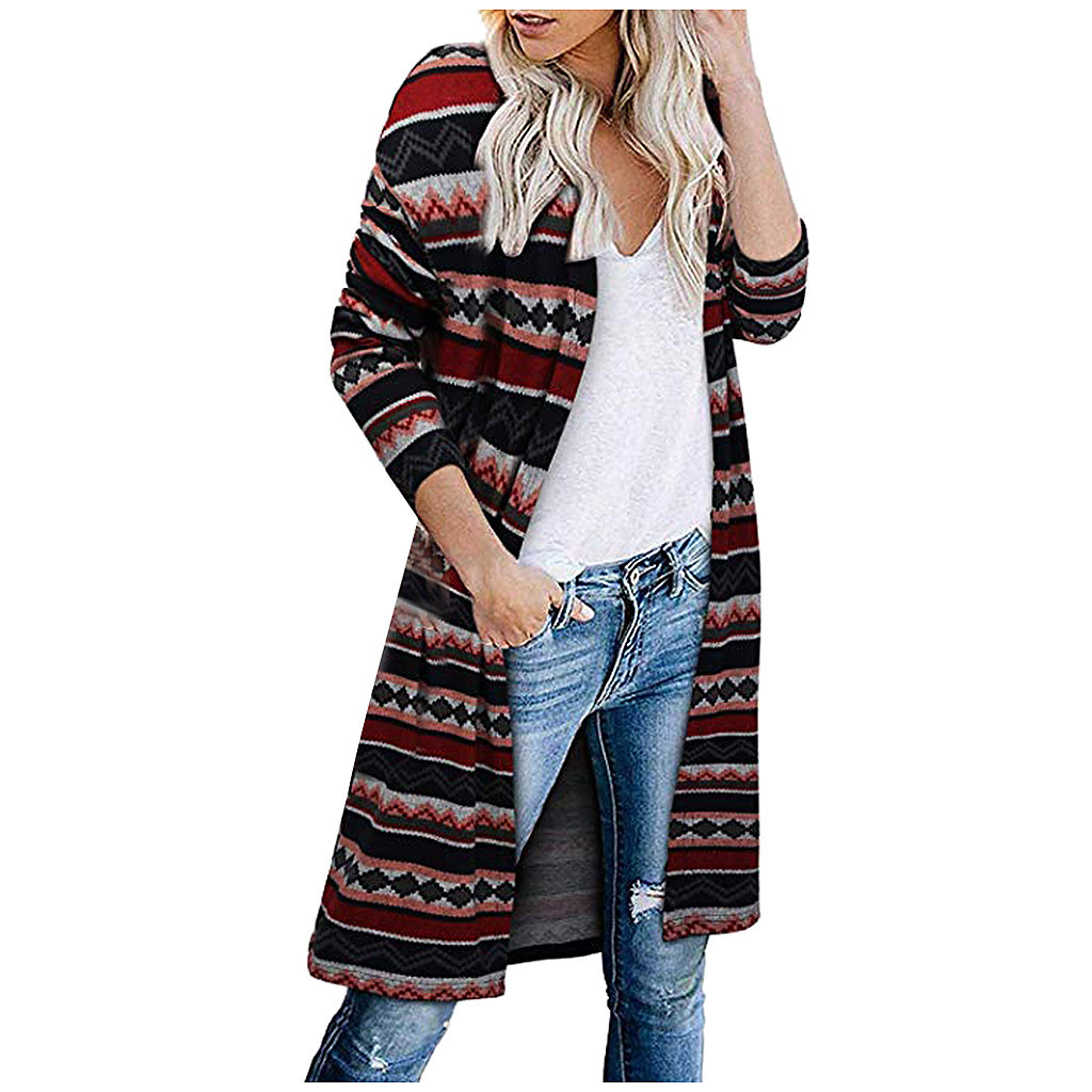 Fashion Casual Leopard Print Knit Jacket Long Sleeves