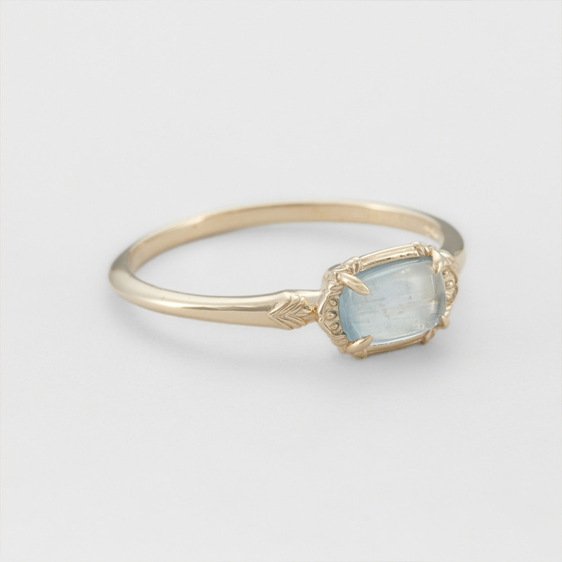 Silver Gilded Ring Natural Blue Light Elongated Stone