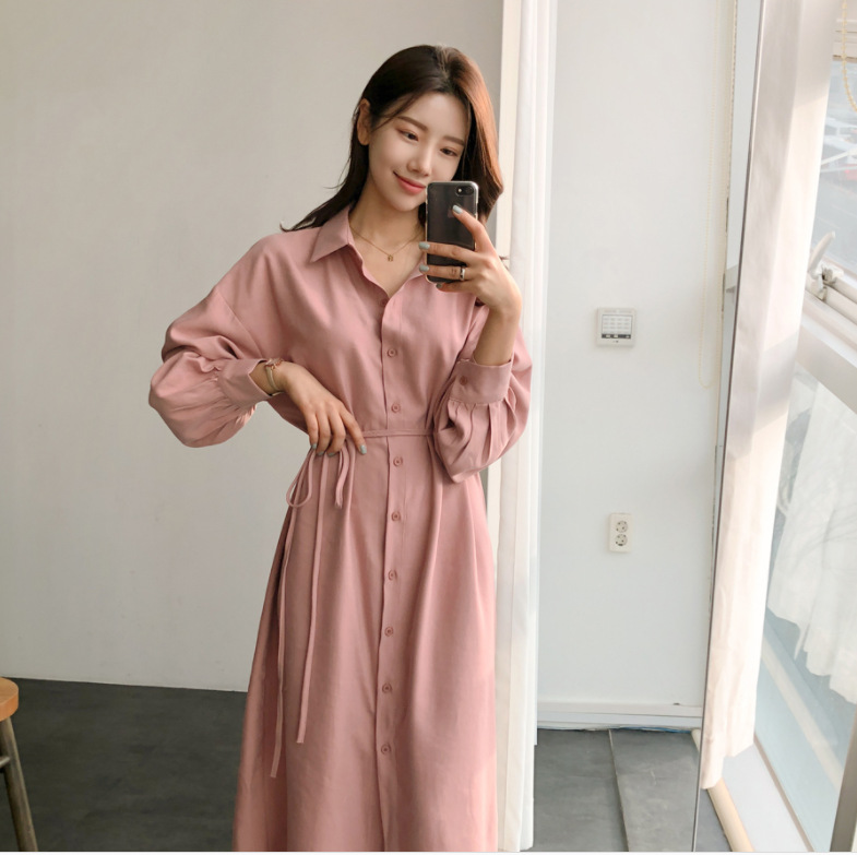 Women's Over-the-knee Mid-length Shirt Tie Dress