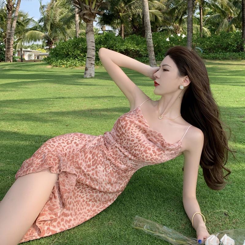 Irregular Waist Slim Mid-length Suspender Dress