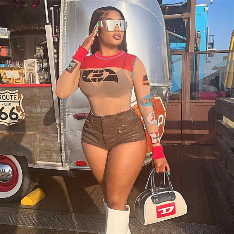 Milk Silk Perspective Digital Print Tight Height Waist Slim Fashion Clothes