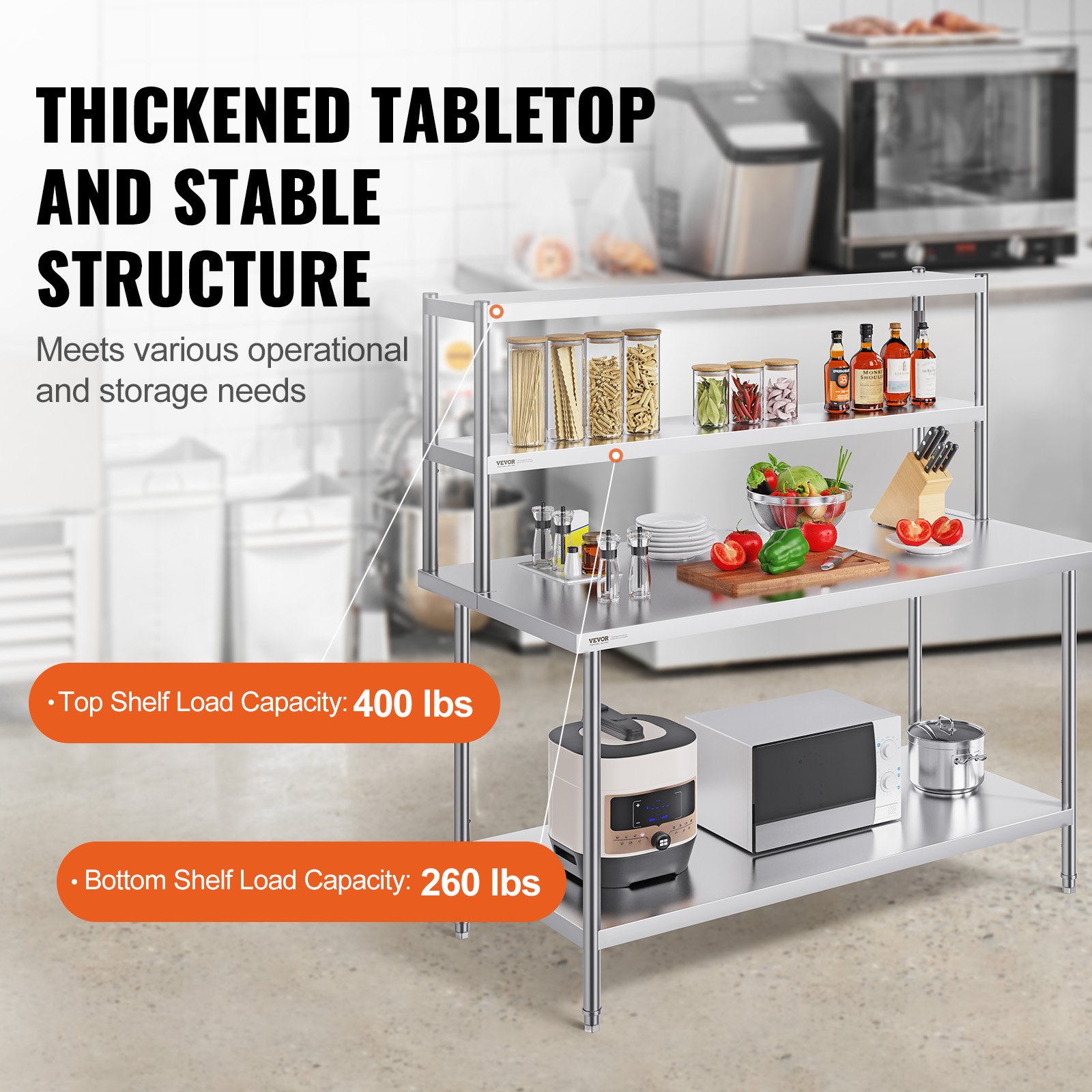 VEVOR Double Overshelf, Double Tier Stainless Steel Overshelf, 12 X 60 Inch Double Deck Overshelf, Height Adjustable Overshelf Prep Work Table For Kitchen, Restaurant And Workshop — foto 6