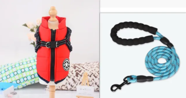 Waterproof Dog Clothes Winter Dog Coat With Harness Warm Pet Clothing Big Dog Jacket Chihuahua Labrador Coat Costume Red - Shop at LoveMi