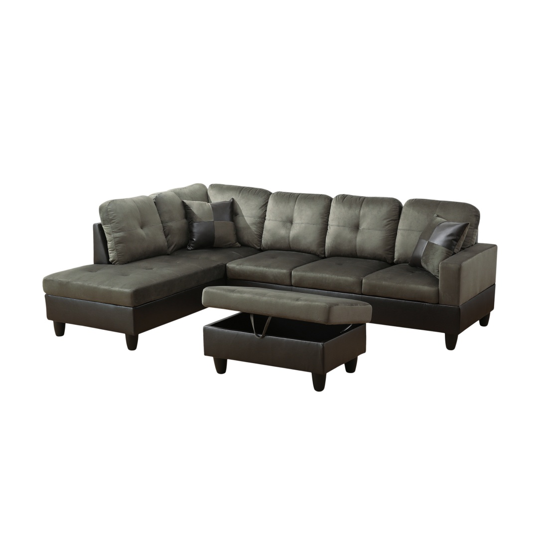 Taupe Flannel And PVC 3-Piece Couch Living Room Sofa Set
