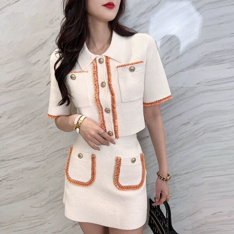 Women's Knitted Top And Skirt Suit