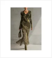 Lady's Long-Sleeved Long Dress - Army Green - View 1