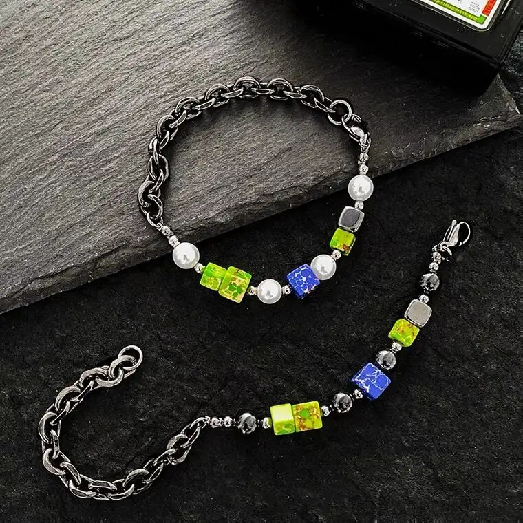 Retro Country Style Square Agate Bead Splicing Bracelet