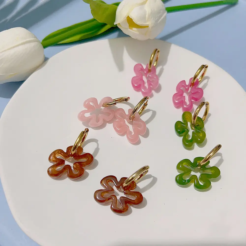 18K Gold Candy Color Flower Titanium Steel Earrings