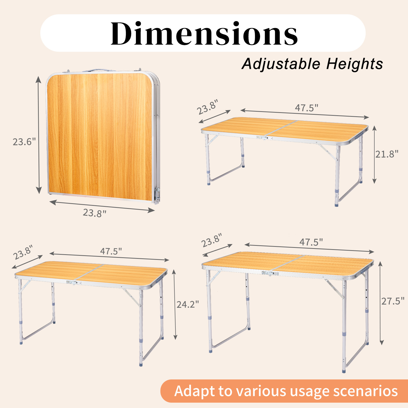 Table pliante à hauteur réglable de 4 pieds – Image 5