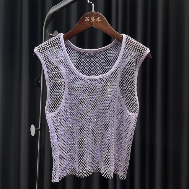Thin Flash Diamond Short Tank Top Purple - Shop at LoveMi