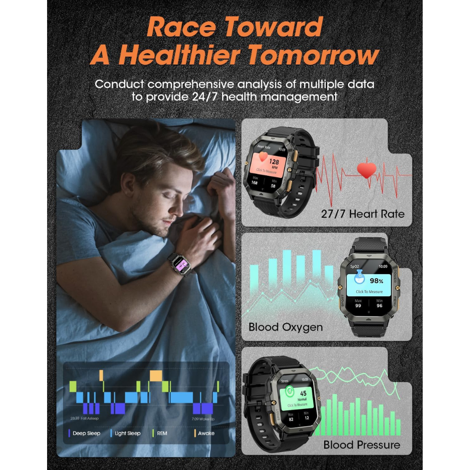 Military Smart Watch For Men, 2.02 Fitness Tracker With Calls & Sports 5