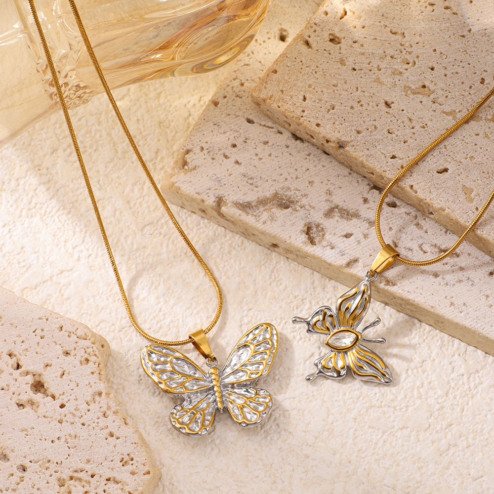 Stainless Steel Double-color Butterfly-shaped Pendant Necklace