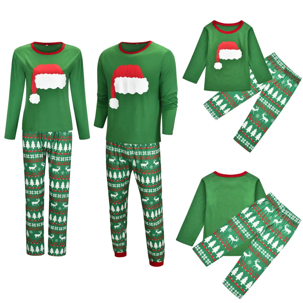 Cotton Christmas Pyjamas Set for Family - Green