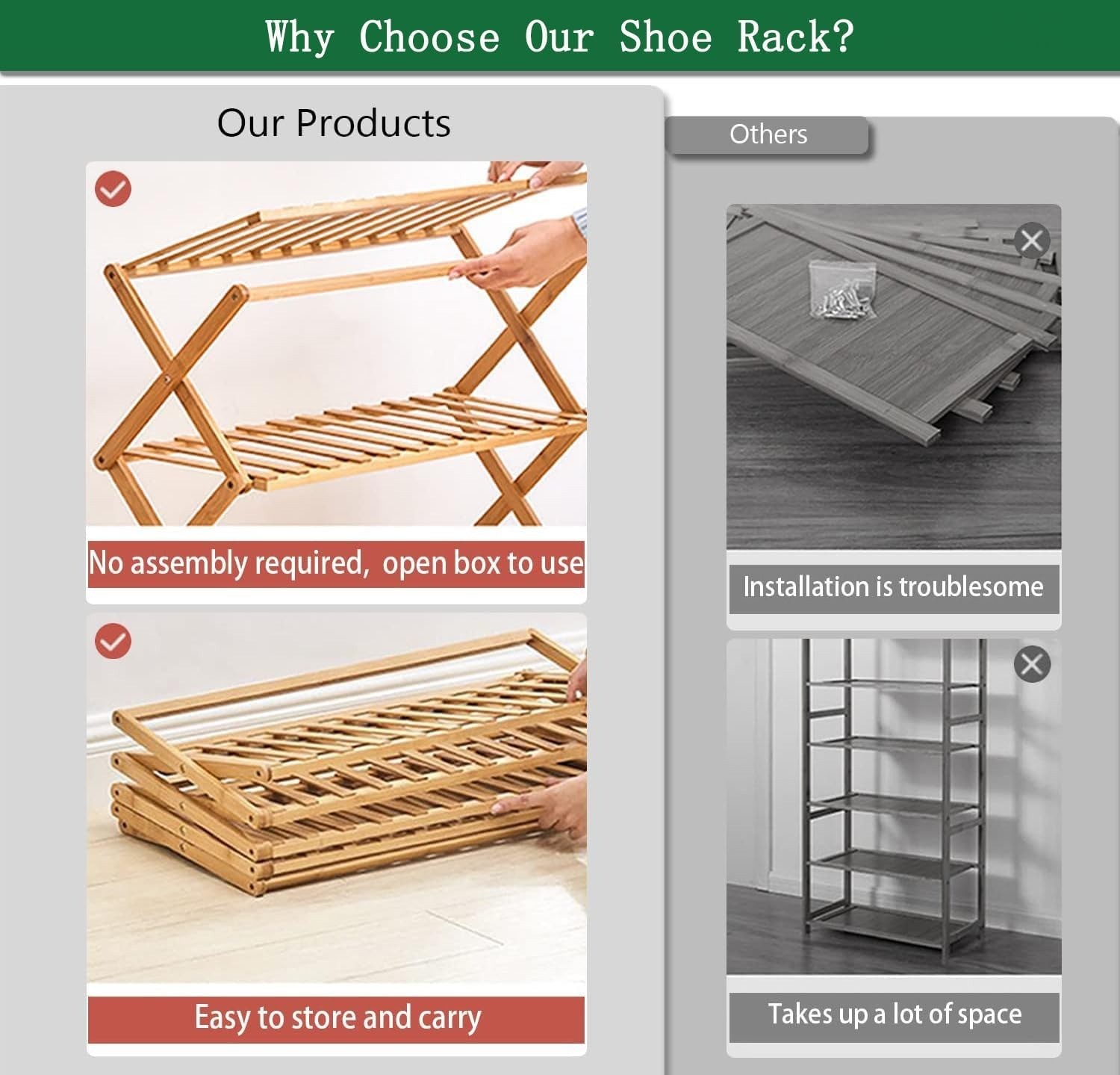 Bamboo Shoe Rack Folding Shoe Storage Rack Without