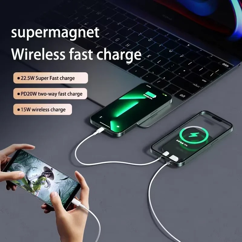 Magnetic Wireless Power Bank, Super Fast Charging, Portable External Battery Power Bank For IPhone, Samsung,