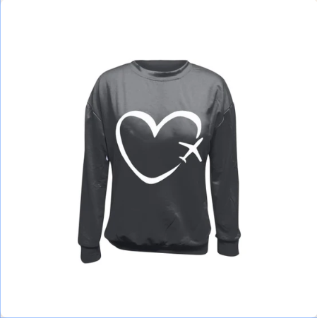 Title 5, Autumn sweater heart-shaped airplane printed Sw...