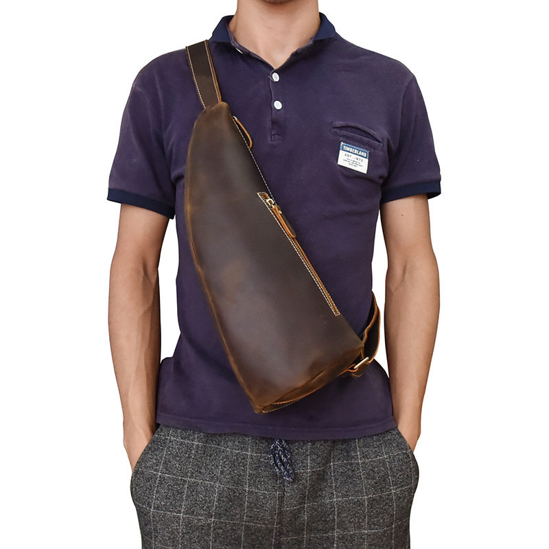 European And American Retro Men's Chest Bag Crazy Horseskin — foto 13