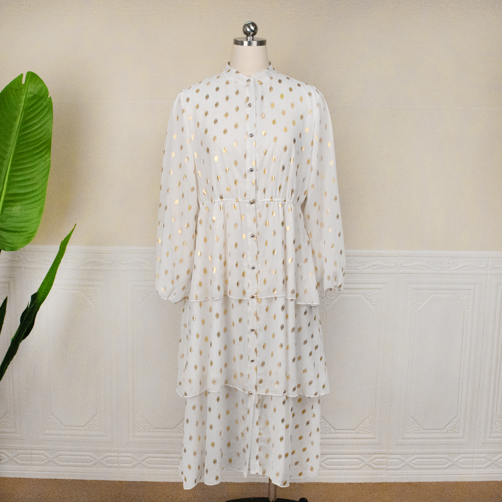 Chiffon White Print Loose Waist Temperament Commuter Dress