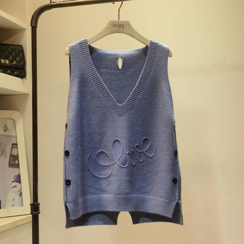 Large Size Loose Ladies Knit Vest Short Button