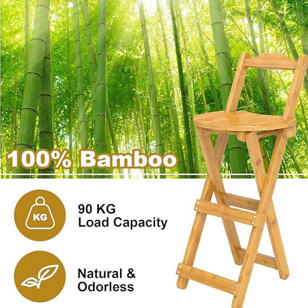 Wooden Folding Bar Stool Bamboo Kitchen Counter Height Stools With Backrest NEW — image 5