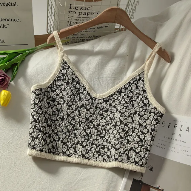 Women's Vintage V Neck Floral Sleeveless Short Camisole Floral - Shop at LoveMi