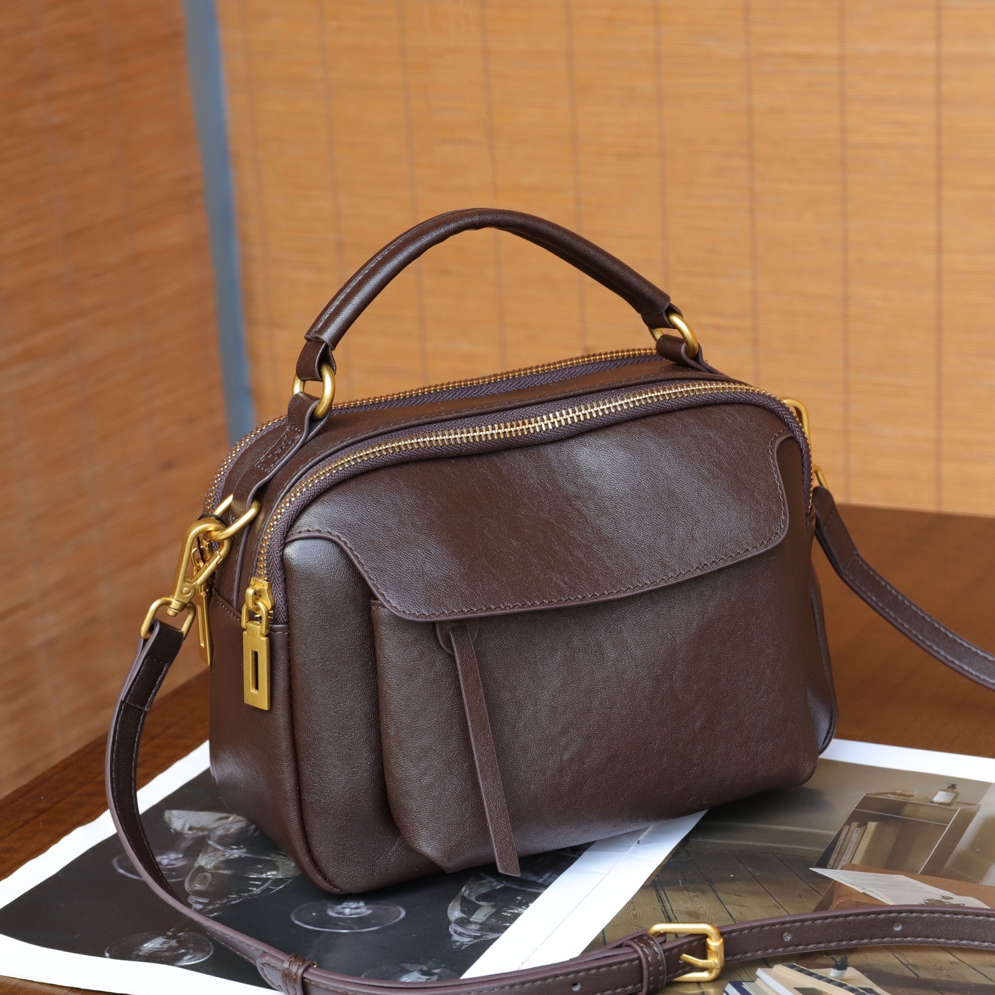 Simple Top-Grain Leather Women's Bag, Commuter Versatile Small Square Bag, Large Capacity Shoulder Bag, High-End Light Luxury Handbag 5