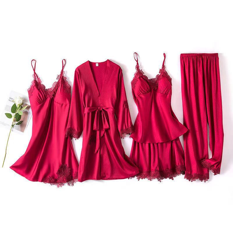 Title 2, Five-piece Silk Satin Nightgown With Chest Pad