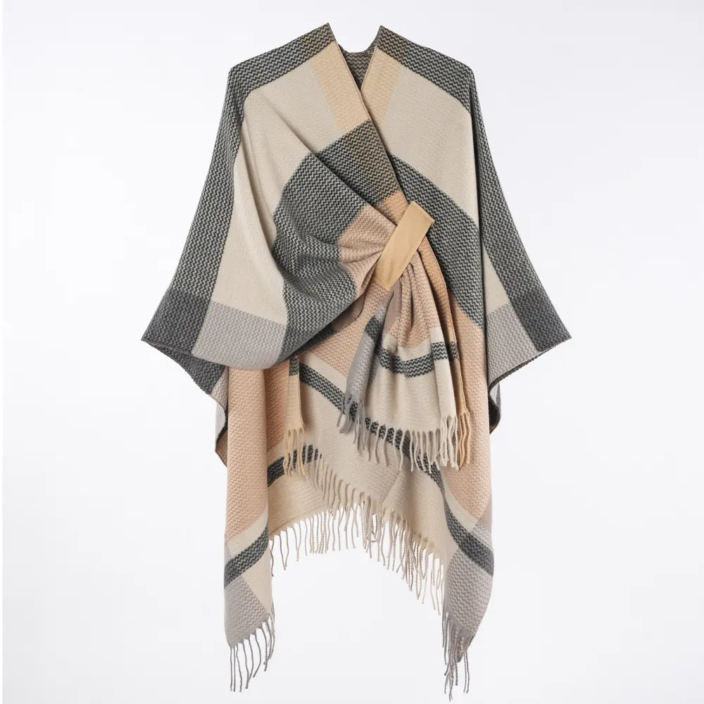 Women's Classic Line Plaid Tassel Shawl