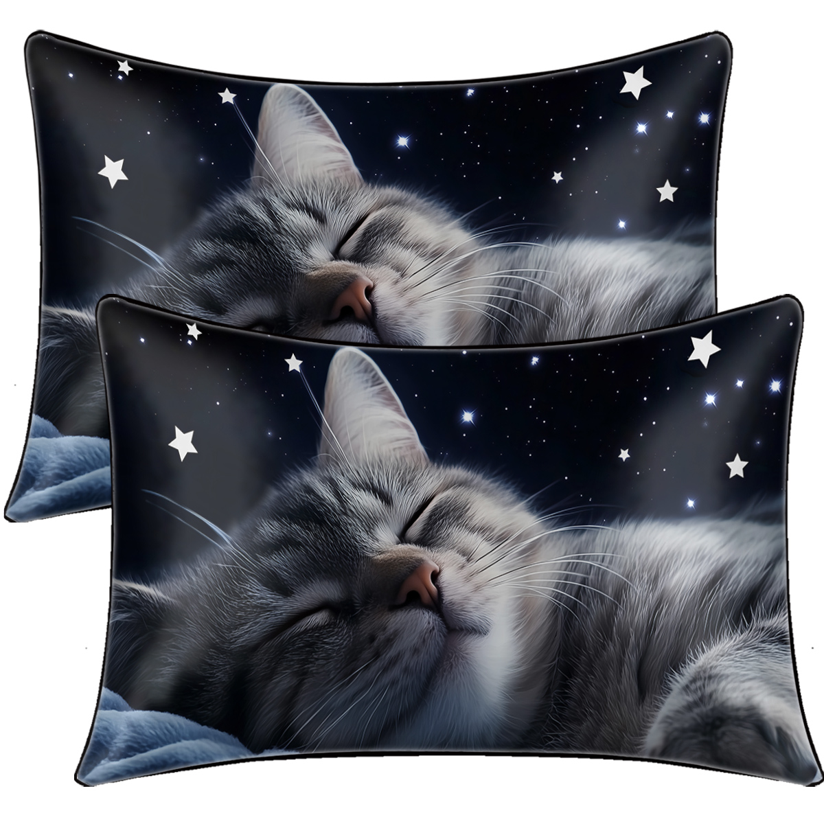 2 Pcs Cats And Starry Sky Art Bedroom Satin Print Soft Skin Friendly Pillowcases Suitable For All Seasons — view 6