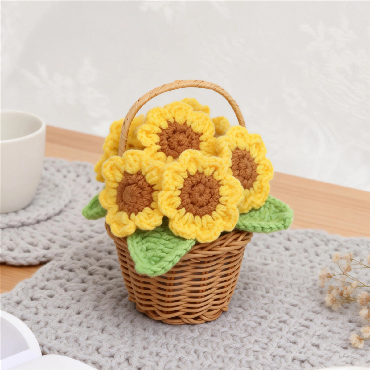 Crochet Flower Basket Ornament Set