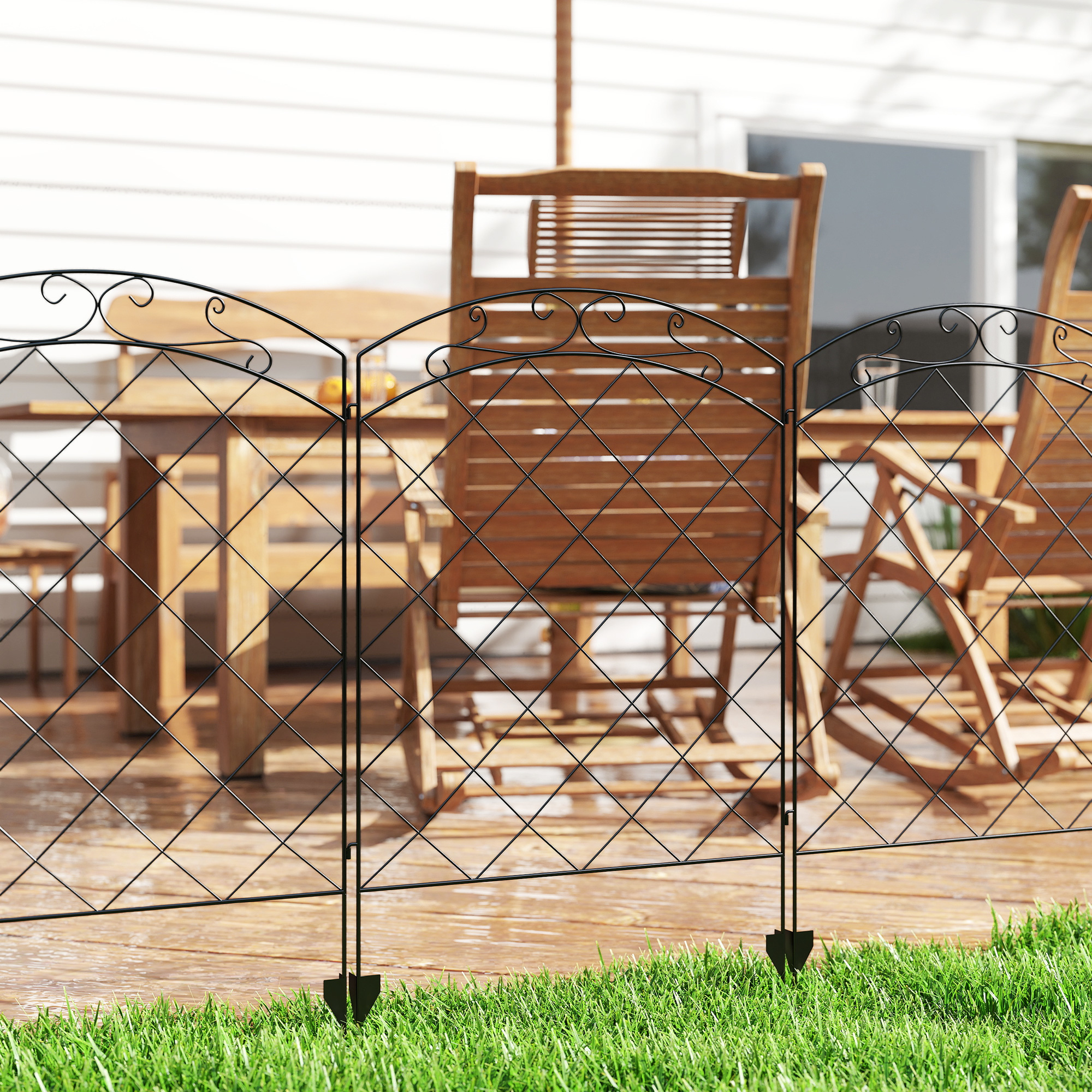 Steel Decorative Outdoor Pole Fence Board Set 4-piece Black-120.5x93x7 — image 9