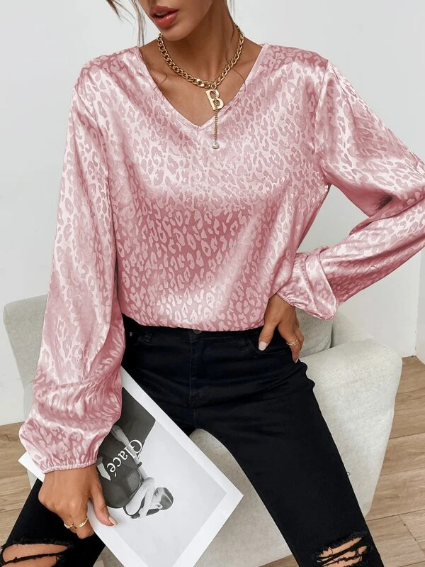 Women's New V-neck Pullover Leopard Print Shirt