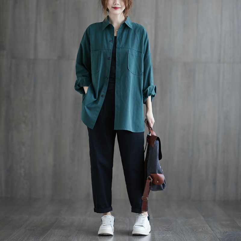 Title 3, Solid Color Long-sleeved Shirt Jacket Plus Size...