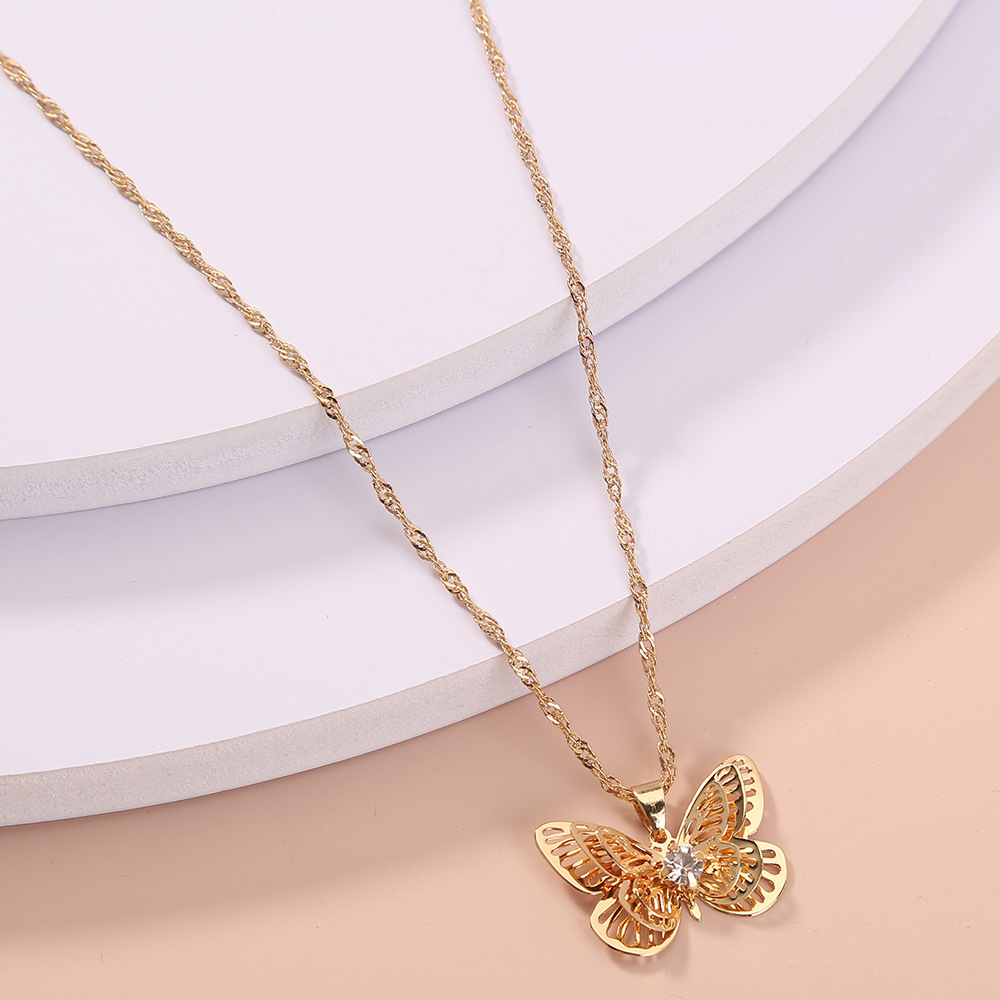 Multilayer Butterfly Diamond Ring Pendant Clavicle Chain