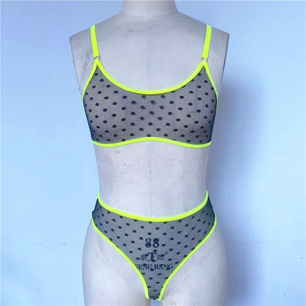 Title 27, Dot Mesh Fluorescent Green Sling Underwear Two-...