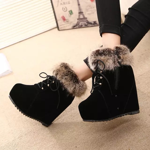 Women's Inner Heightening Fur Short Boots Flat Side Zipper