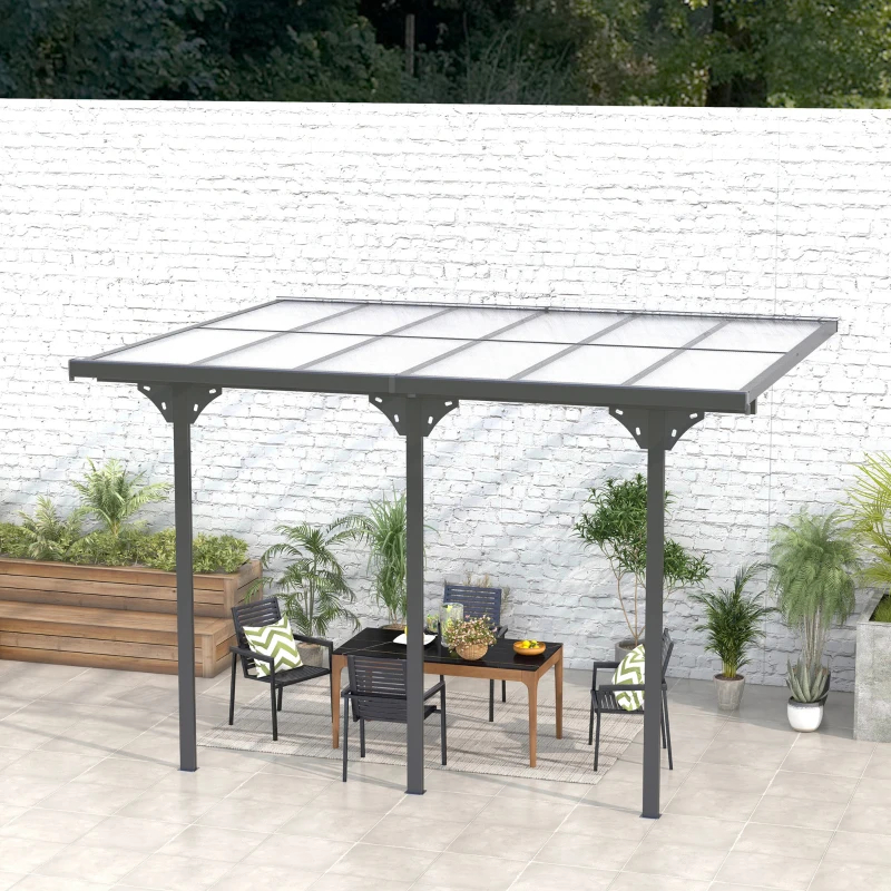 12' X 10' Outdoor Polycarbonate Pergola, Transparent UV Blocking Awning, Hardtop Deck Gazebo, Aluminum, Gray