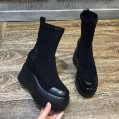 Muffin Platform Ankle Boots Increase Elasticity - Black - View 1