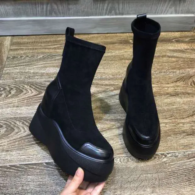 Muffin Platform Ankle Boots Increase Elasticity Black - Shop at LoveMi