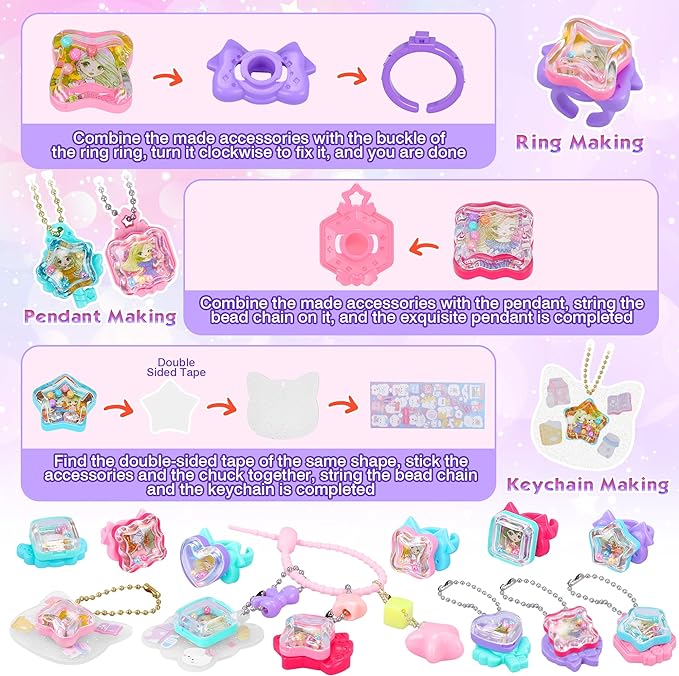 Girls Jewelry Making Kit DIY Arts And Crafts Gifts Necklace Pendant and Bracelet Crafting Set Versatile Magic Sticker Machine Magic Book Children's DIY Making Christmas Gift Jewelry Gift Set For Kids G