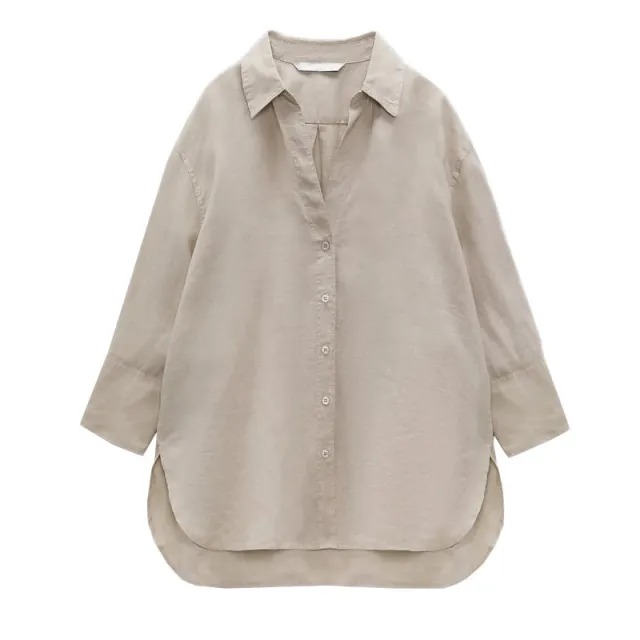 Western Style Loose Linen Shirt With Long Sleeves Grey - Shop at LoveMi