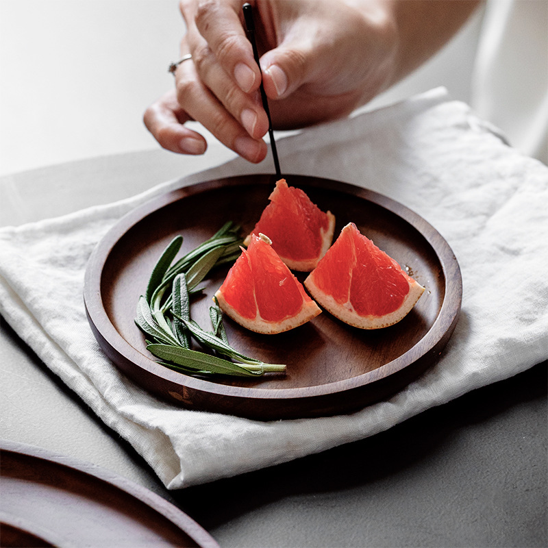 Title 3, Wooden Circular Japanese Storage Cake Tray