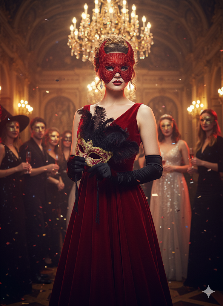 Red Rhinestone Devil Horn Masquerade Mask  Costume Party Accessory