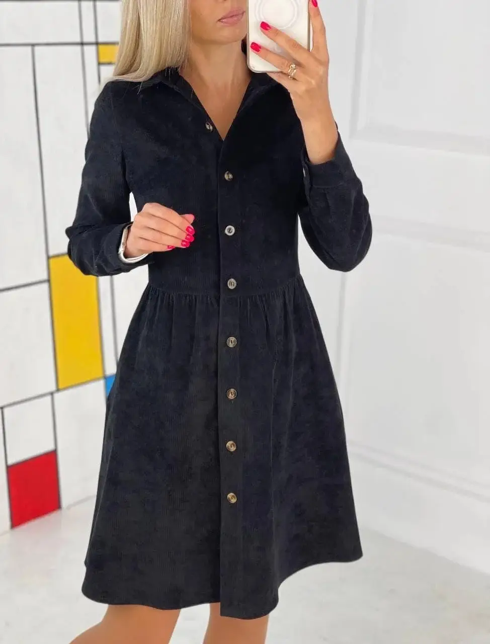 Long-sleeved Single-breasted Shirt And Corduroy Dress